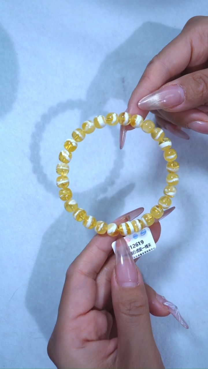 【闪购商品】蜜蜡手链未镶嵌7.5mm金漆瓷白虎皮一线天