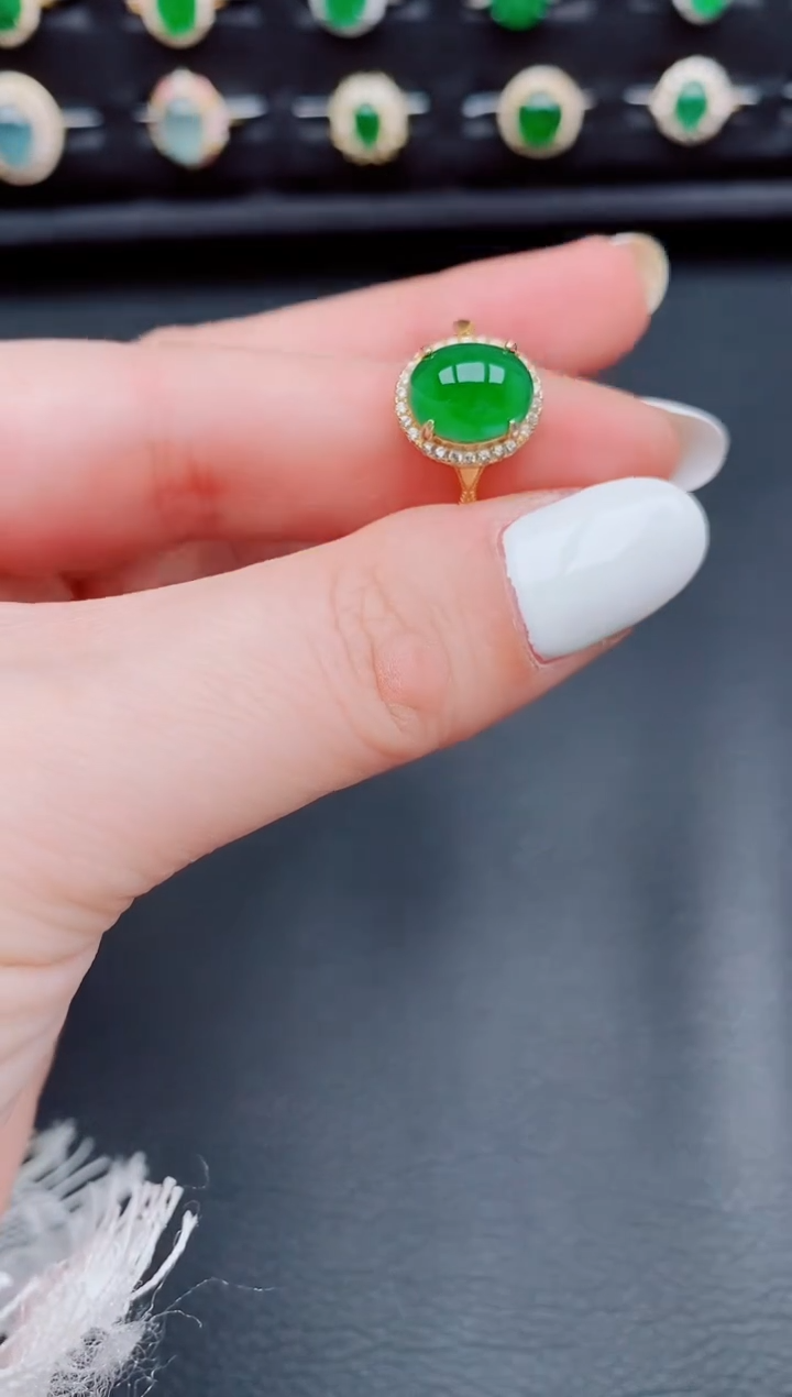 【闪购商品】翡翠戒指银S925镶嵌天然a货翡翠86