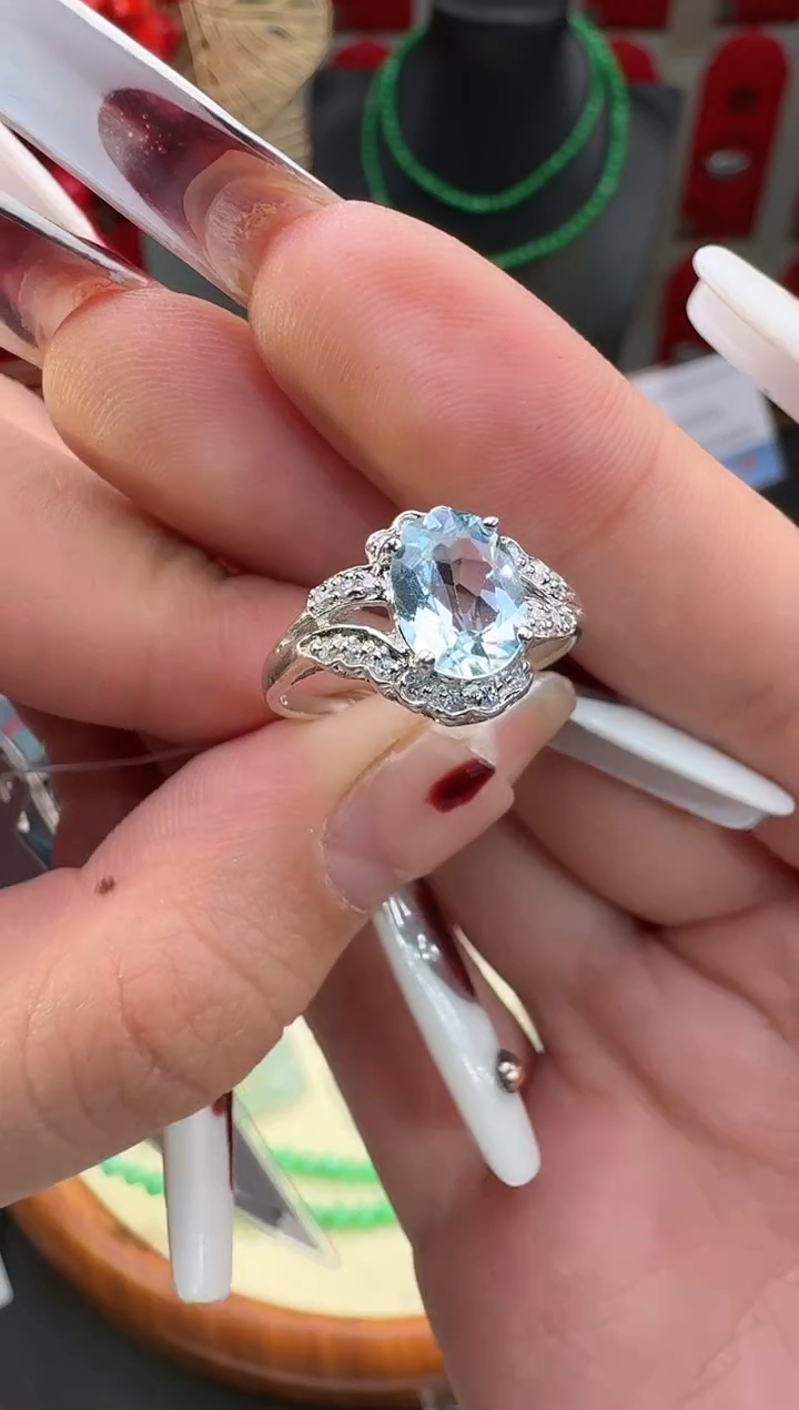 【闪购商品】海蓝宝石戒圈银S925镶嵌戒指