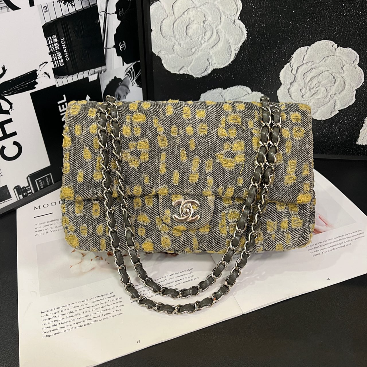 95新 Chanel/香奈儿 牛仔丹宁秀款cf单肩包有标无卡14开B2384