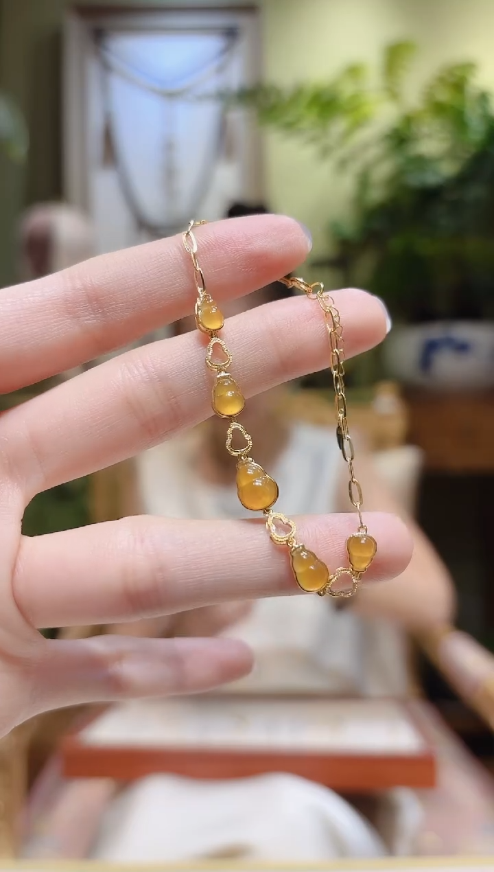 【闪购商品】翡翠手链18K金镶嵌黄葫芦翡翠手链
