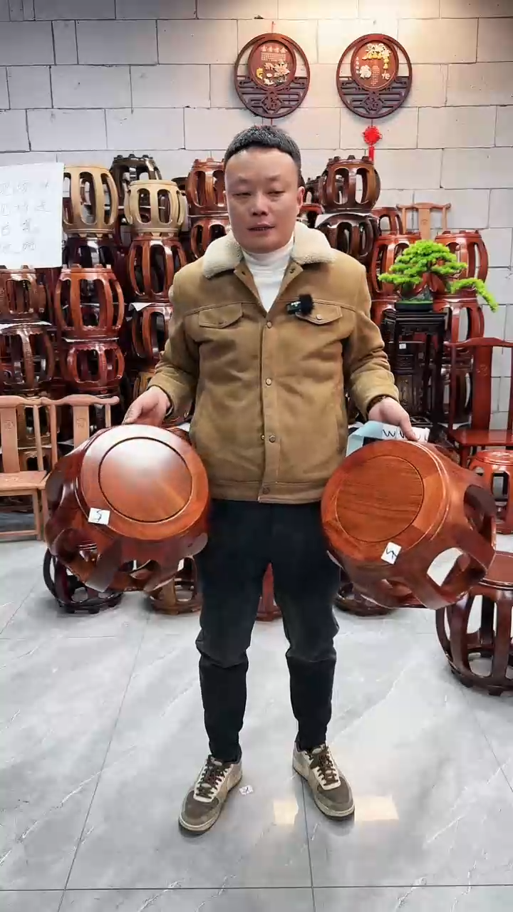 【闪购商品】花梨木类家具花梨木花梨色小号鼓凳一对5号