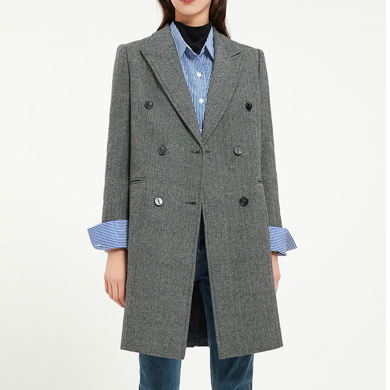 C12406秋冬加厚羊毛西装外套女时尚高端保暖毛呢大衣职业正装E