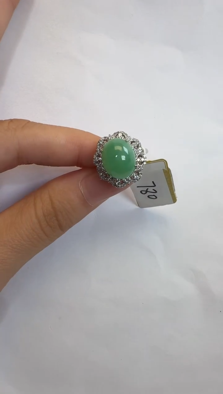 银S925镶嵌戒指翡翠通体925银镶缅甸A货翡翠戒指231