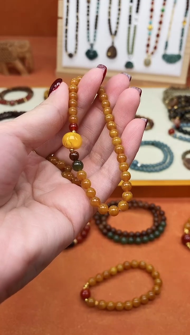 手链蜜蜡未镶嵌单圈蜜蜡05和田玛瑙手串