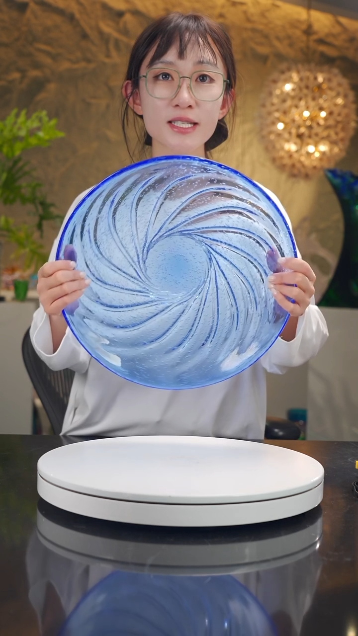 手工艺品琉璃宝石蓝气泡款果盘