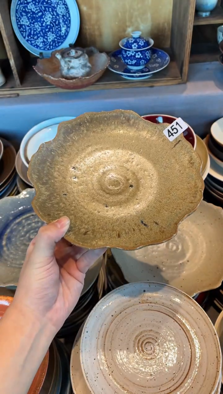 瓷片?****油451棕咖手工破碎盘1个