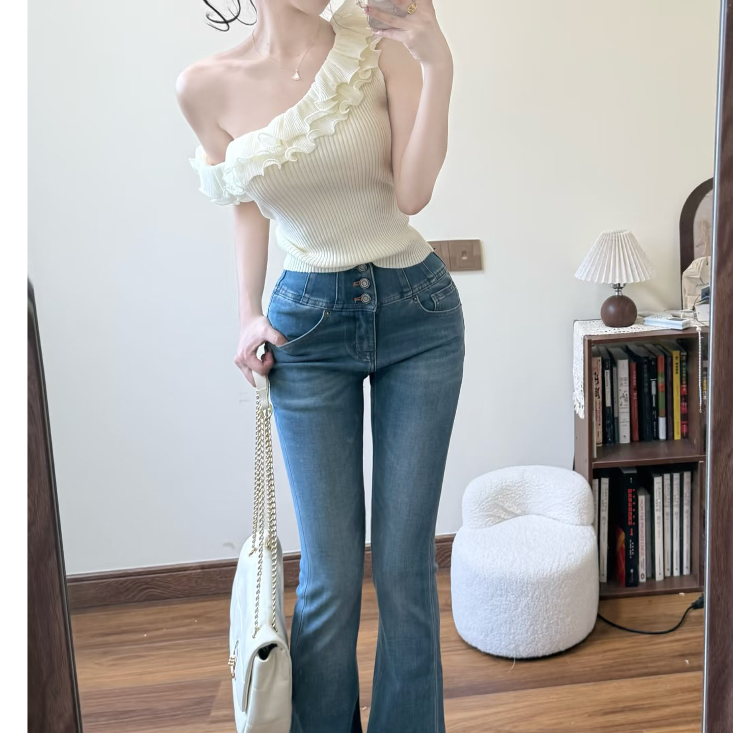 孤品复古微喇千金风套装显瘦气质时尚套装高腰牛仔裤减龄女装森系