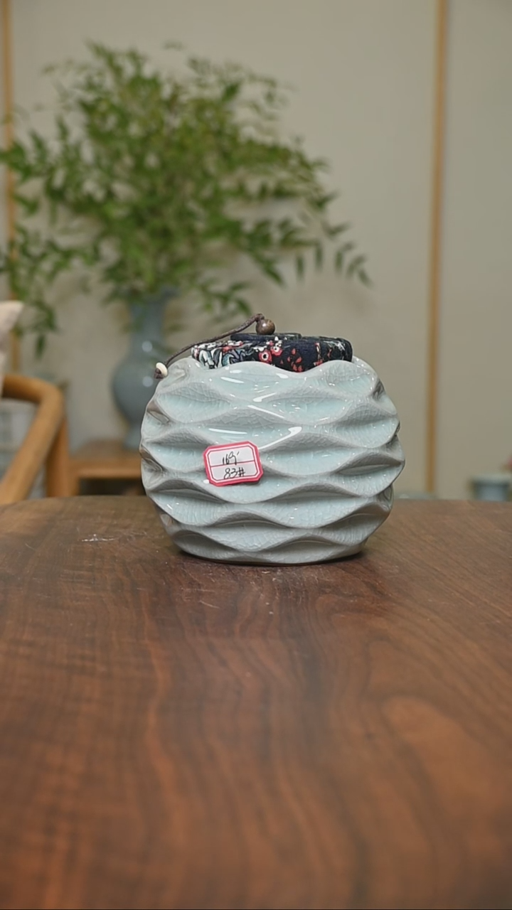 其他83#微瑕粉青釉朱家汝窑款茶叶罐