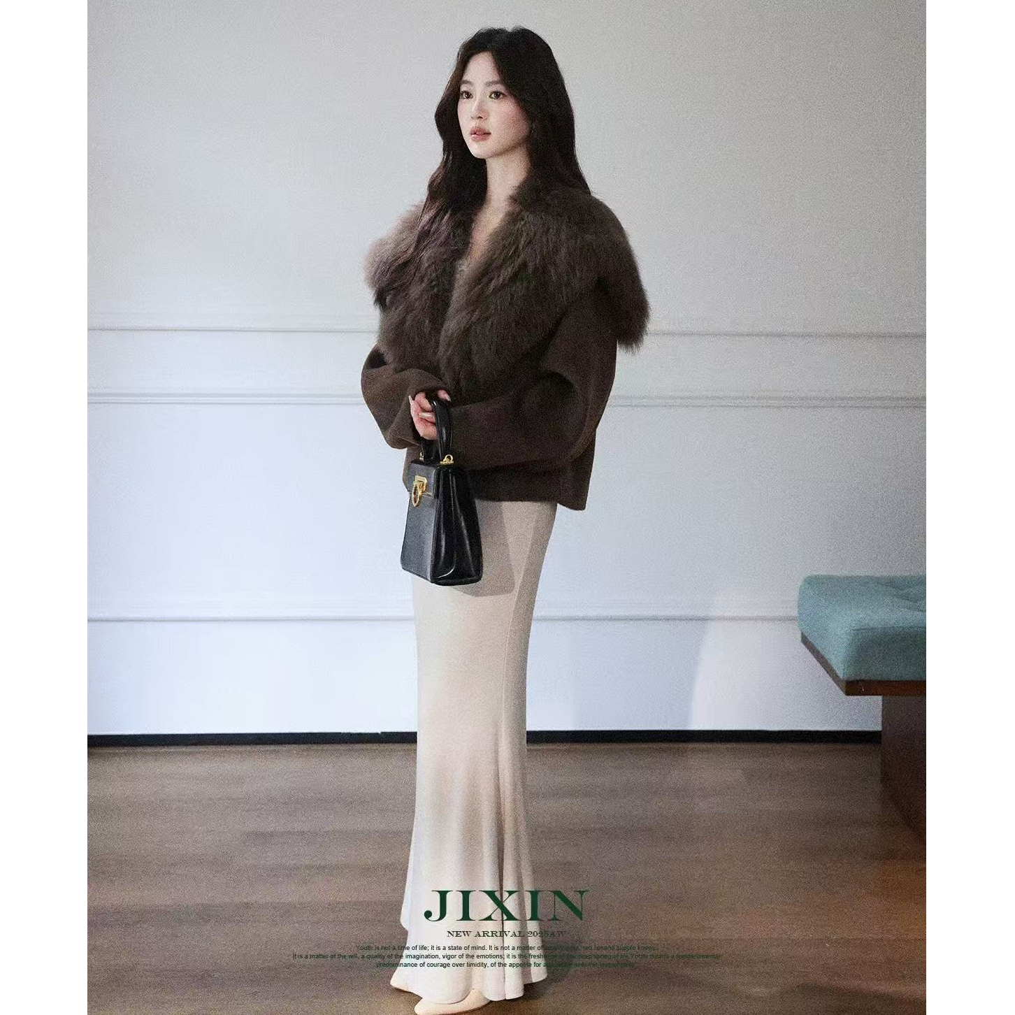 双面呢大衣秋冬毛领毛呢短外套女S911241