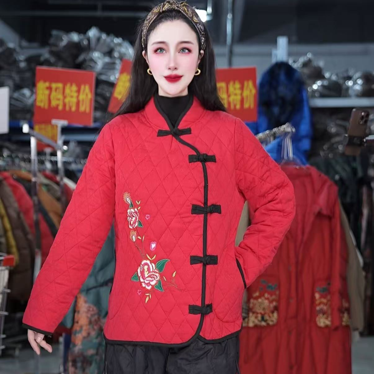 百搭时尚潮流休闲气质显瘦轻奢女款绣花棉服2364