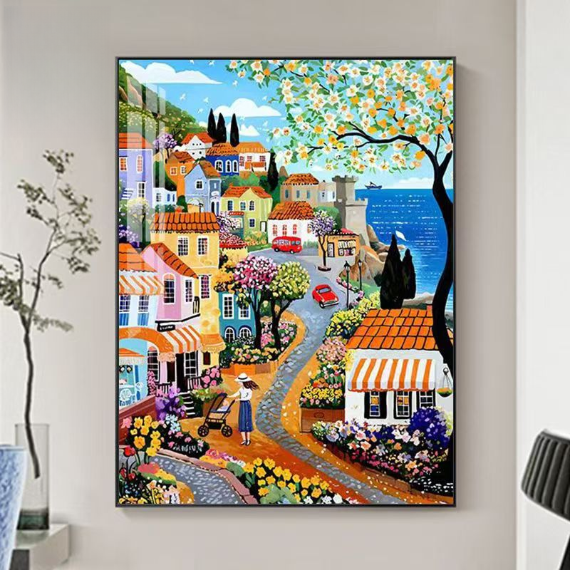治愈系童话小镇风景装饰画适合卧室客厅走廊悬挂AS05