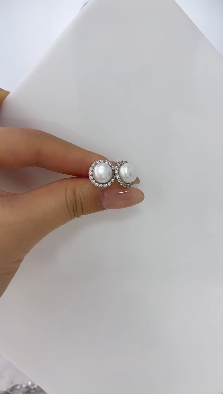 【闪购商品】拼合珍珠（马贝珠）DA银S925镶嵌v3128 耳饰