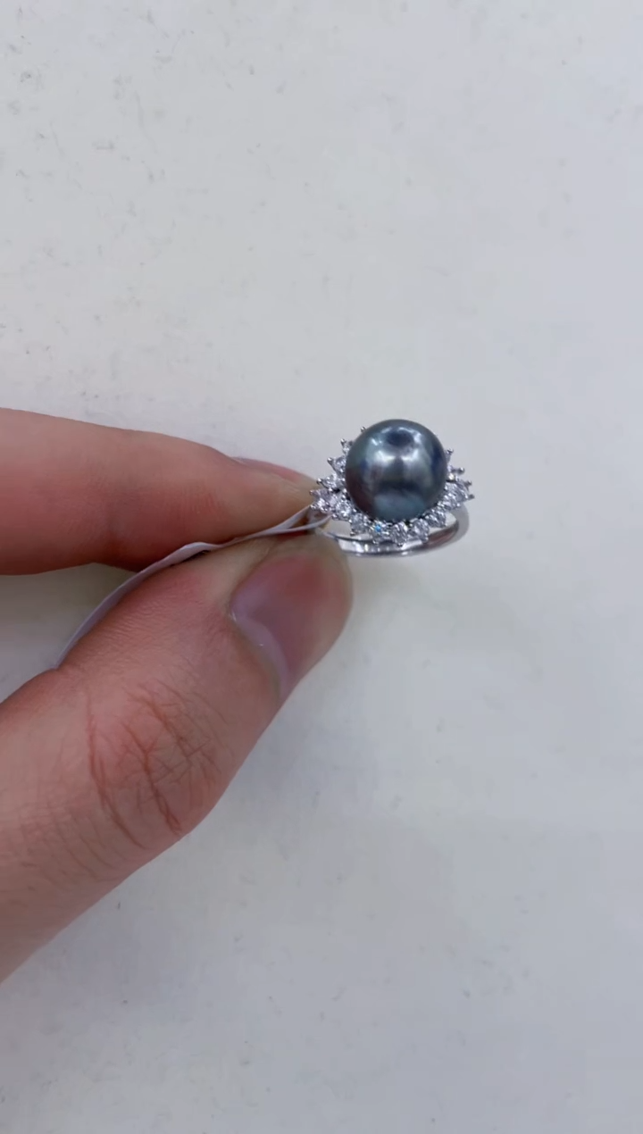 银S925镶嵌戒指海水珍珠  