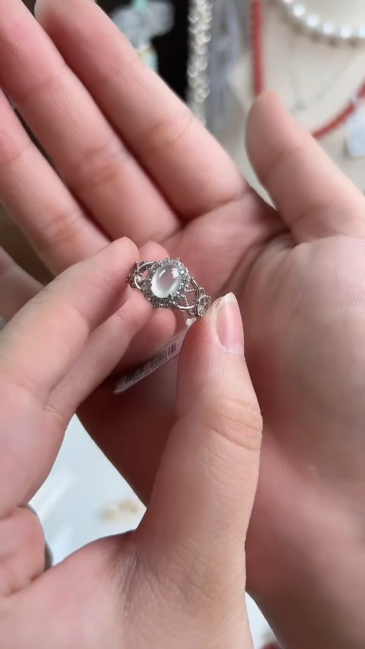 【闪购商品】翡翠戒指银S925镶嵌428冰花托