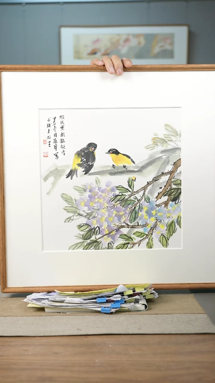 【闪购商品】书法美协副主-赵老师52*52带框花鸟作品