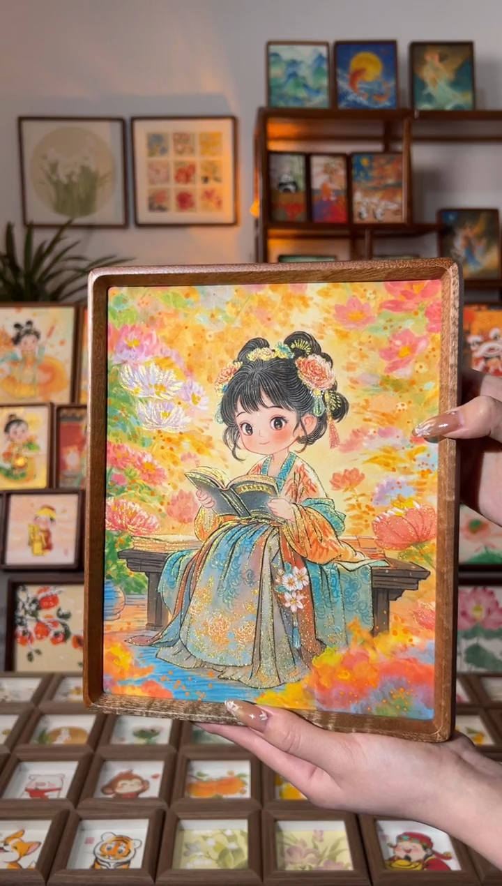 【闪购商品】国画花间阅读 手绘国画10花梨