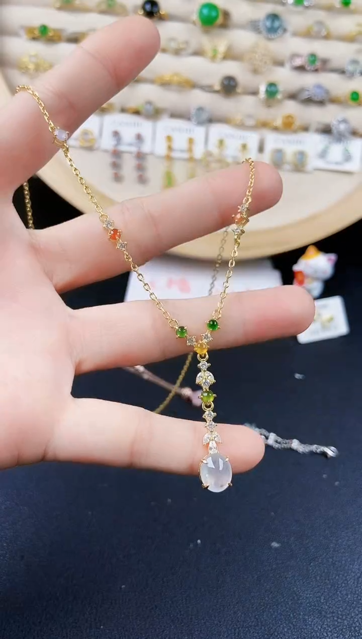 翡翠银S925镶嵌颈饰464564