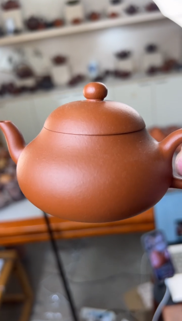 茶壶紫砂矮梨 家藏小红泥  半手工