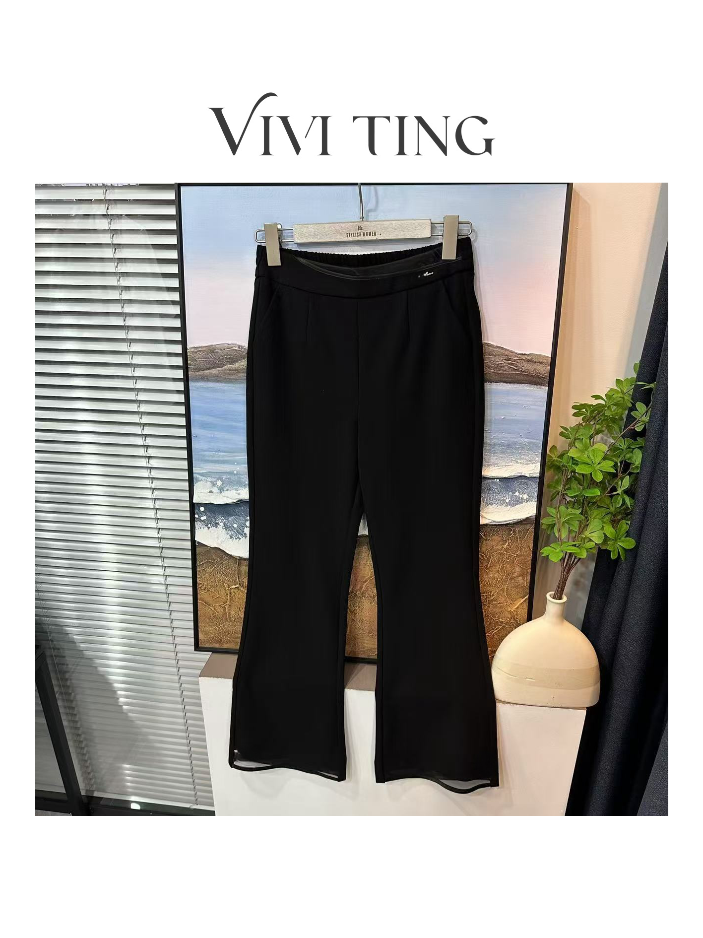 【VIVI·TING】婷姐推荐春后松紧腰字母铁片小标网纱拼接休闲裤F65