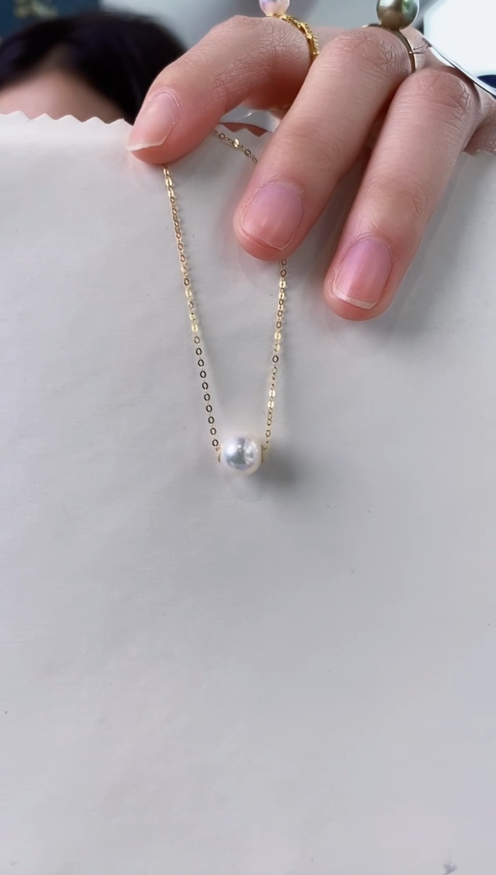 【闪购商品】海水珍珠项链18K金镶嵌8-9Akoya海水珍珠项链