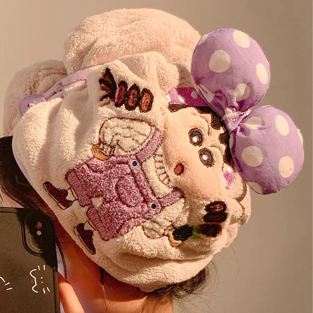 蜡笔小新超吸水护发立体结刺绣干发帽绣花超柔速可爱洗澡速干速干