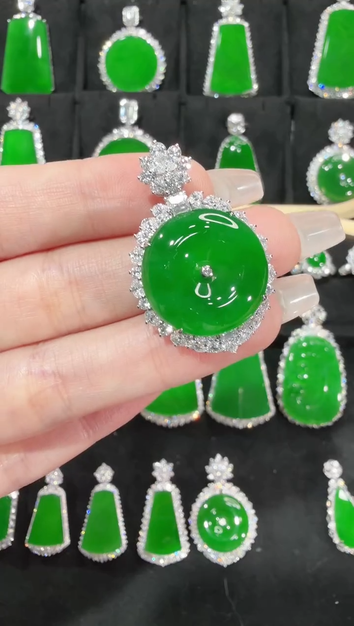 颈饰18K金镶嵌翡翠平安扣天然A货翡翠72h鉴赏期