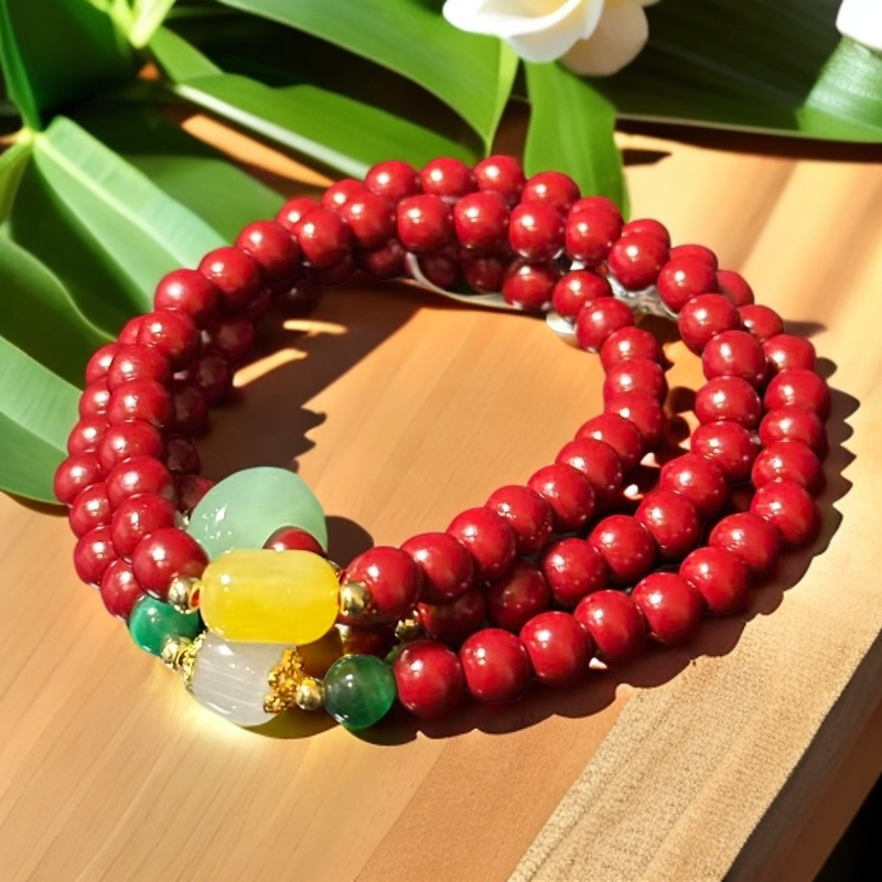 天然辰砂新中式帝王砂鸿运108颗多圈305（无礼盒）