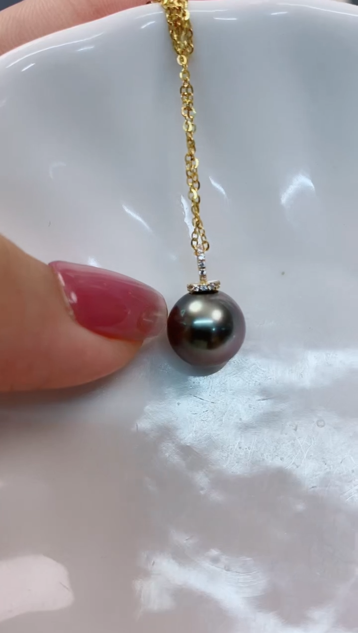 【闪购商品】海水珍珠吊坠(赠链)18K金镶嵌10-11大溪地黑珍珠吊坠