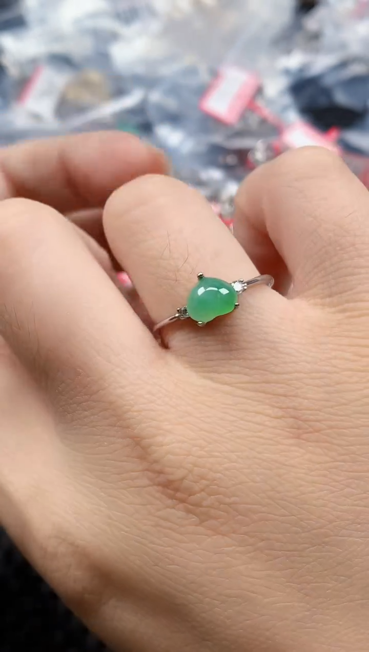 银S925镶嵌戒指翡翠天然A货缅甸翡翠