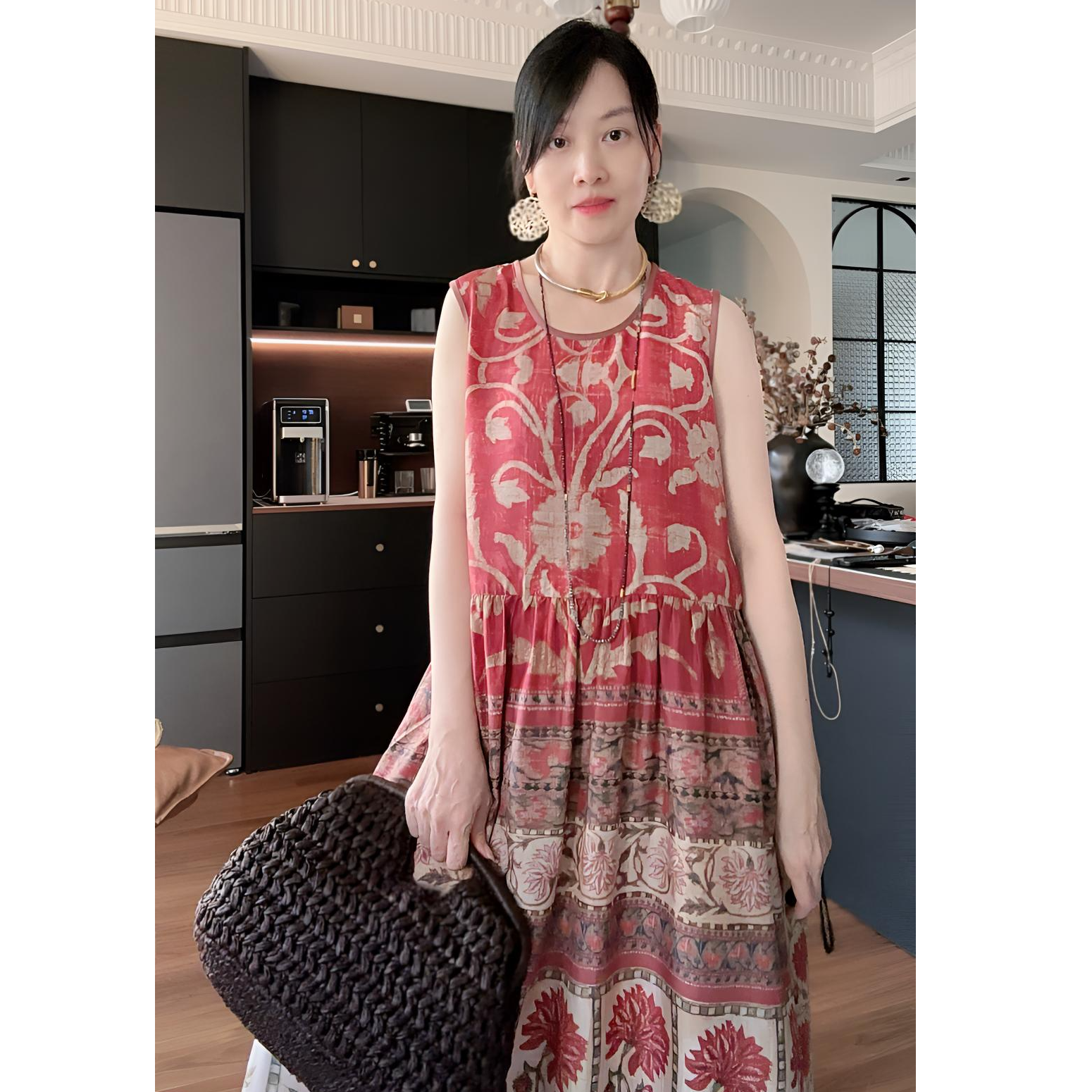 【大苏苏匠心系】19姆米复古毯纹满桑平纹绸圆领背心裙252170-8