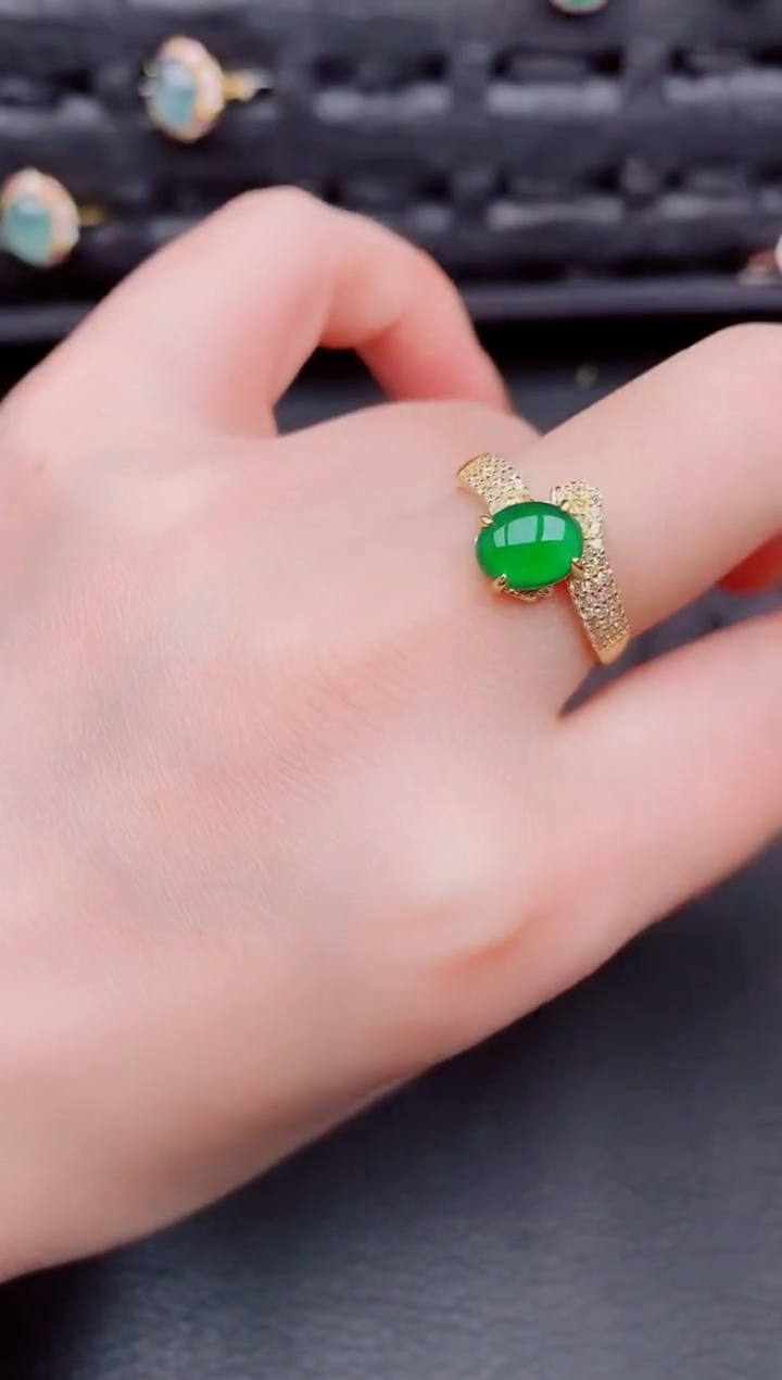 【闪购商品】翡翠戒指银S925镶嵌天然a货翡翠312