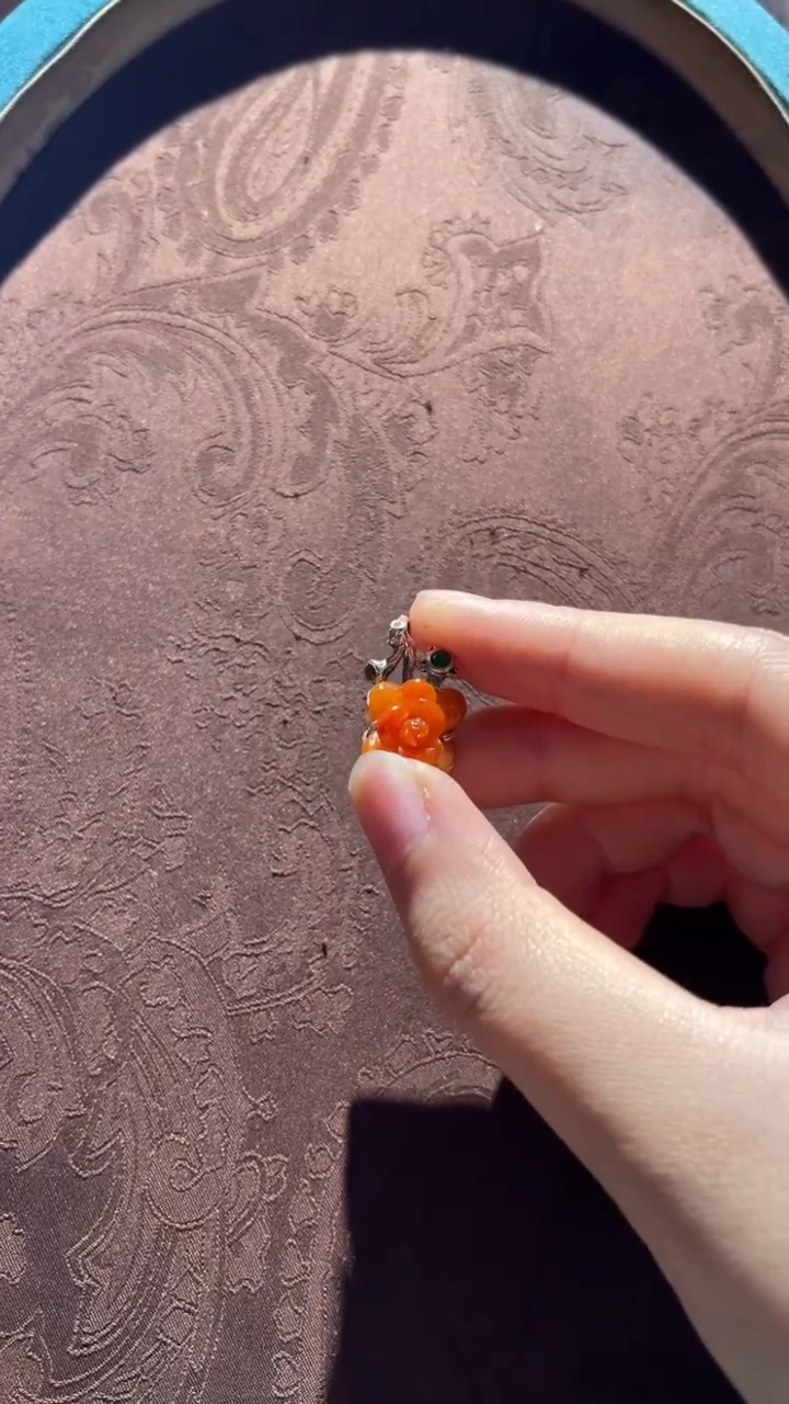 翡翠银S925镶嵌吊坠(不含链)红翡绿翠