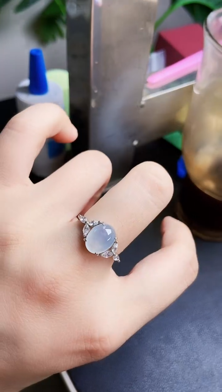 翡翠戒指银S925镶嵌12