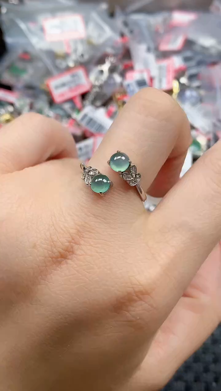 银S925镶嵌戒指翡翠天然A货缅甸翡翠