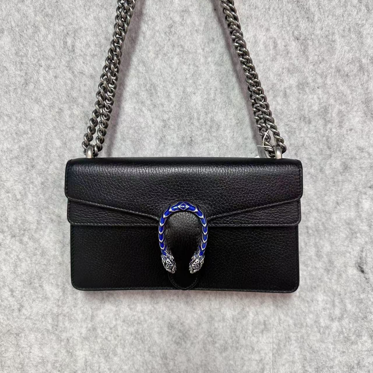 99新 GUCCI/古驰 黑皮酒神/珐琅扣链条单肩包/斜挎包（精选）