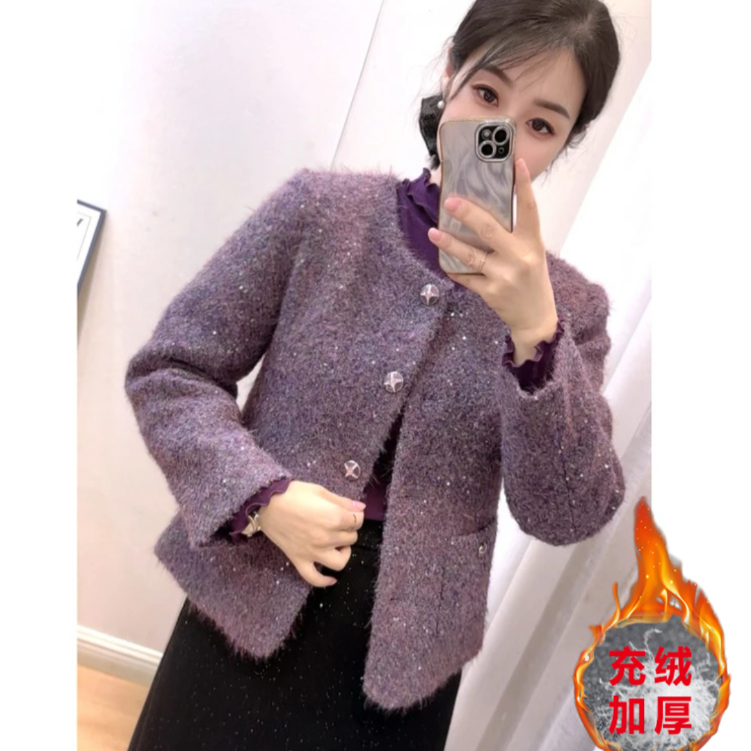 【新款+运费险】充绒法式莫奈紫小香风外套韩版轻奢时尚气质RO536