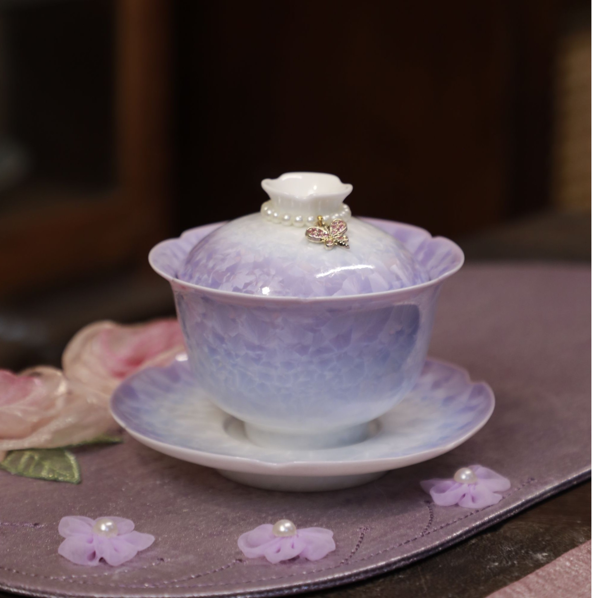 景德镇·结晶釉三才花口泡茶碗 盖碗（150ml）