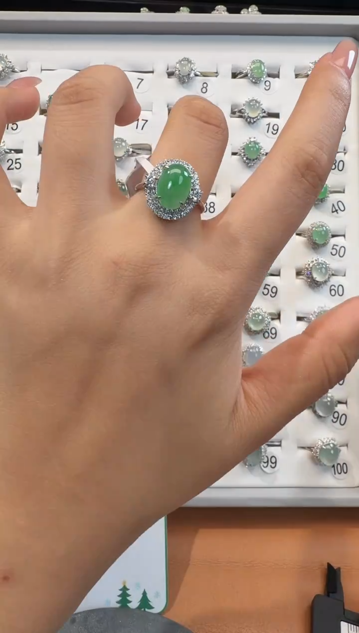 银S925镶嵌戒指翡翠925银镶翡翠戒指镶嵌118