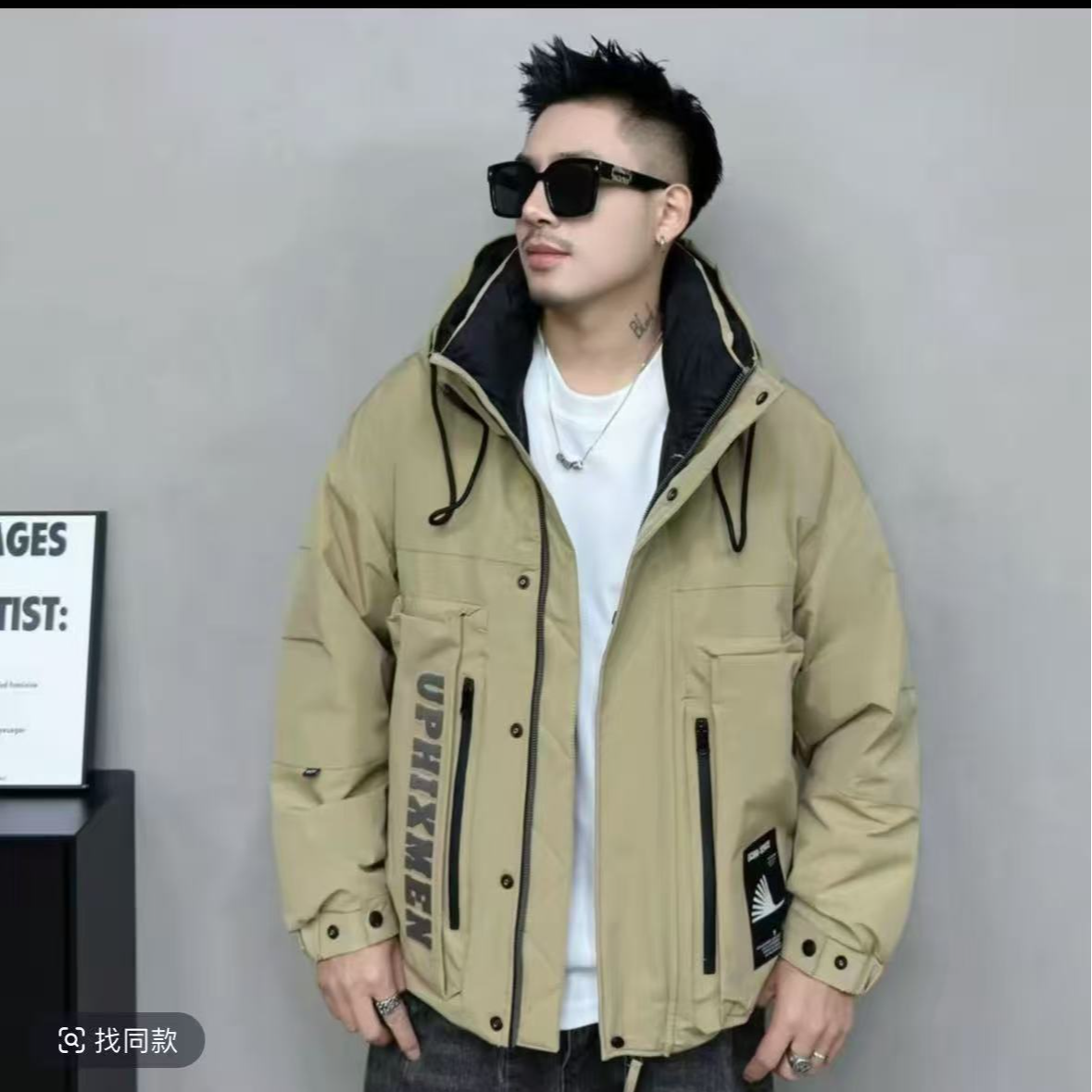 Y-24999 咖 （90绒）冬季新款情侣时尚百搭连帽防寒羽服外套