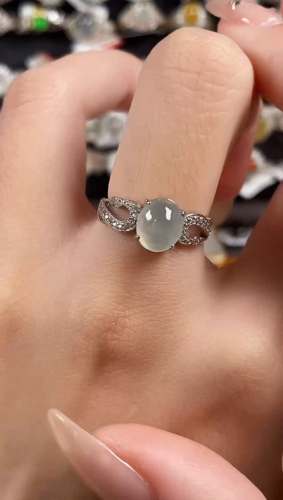 银S925镶嵌戒指翡翠天然A货翡翠12