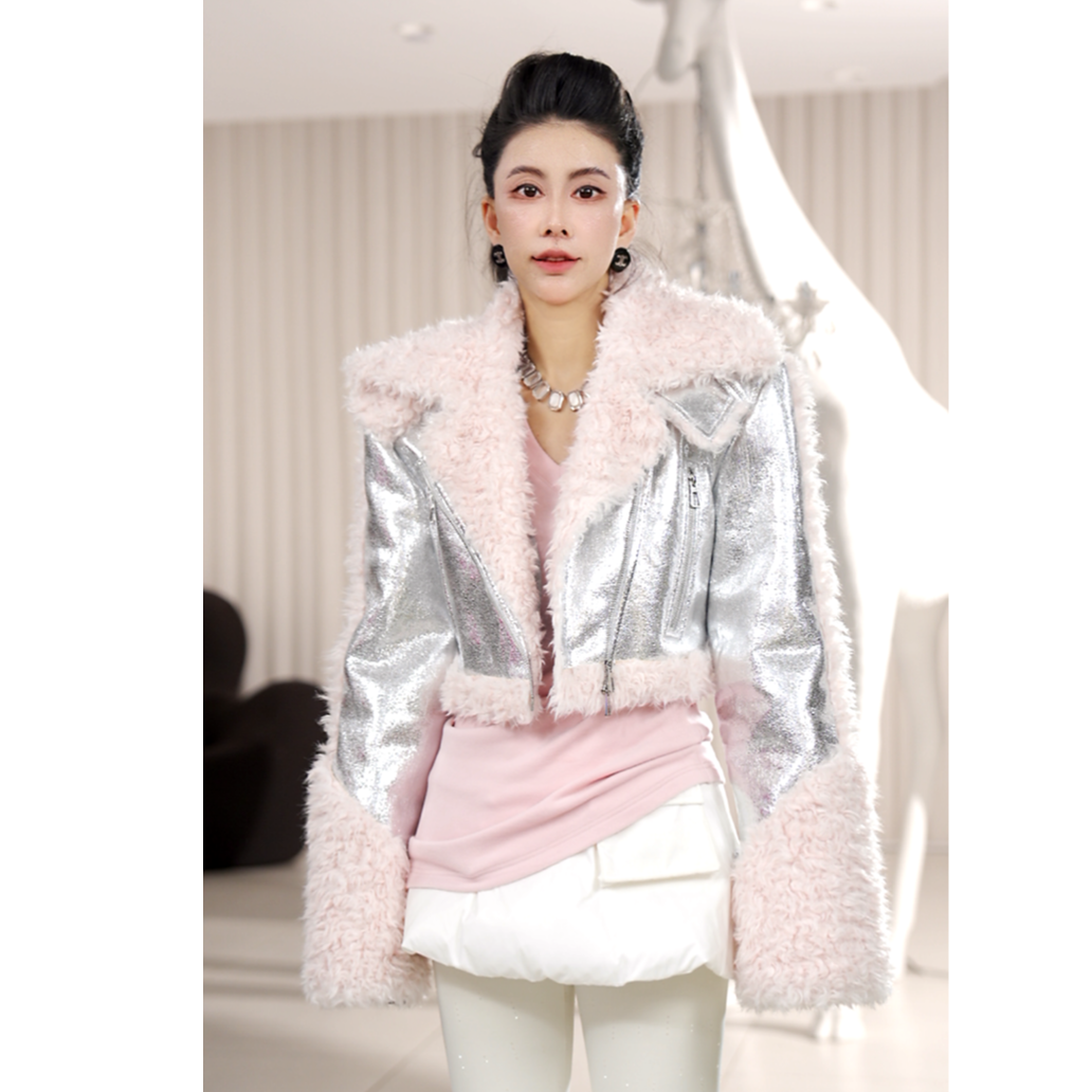 YIRANNAXUAN/伊然納暄冬季女短外套时尚拼接毛绒