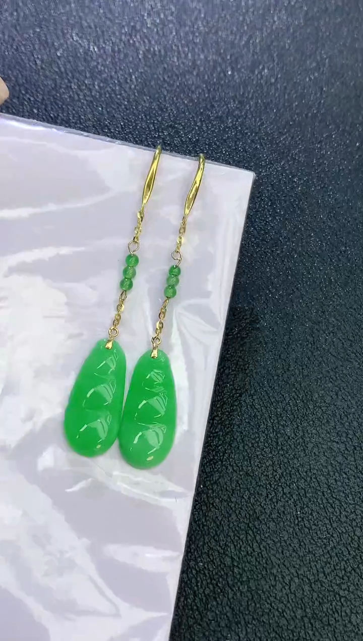 18K金镶嵌翡翠耳饰赠礼盒证书 麦麦