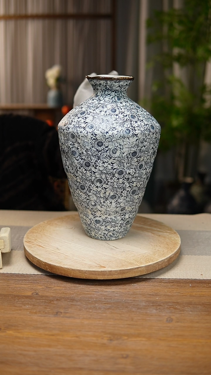 【闪购商品】陶瓷 花器青花瓷向日葵高脚