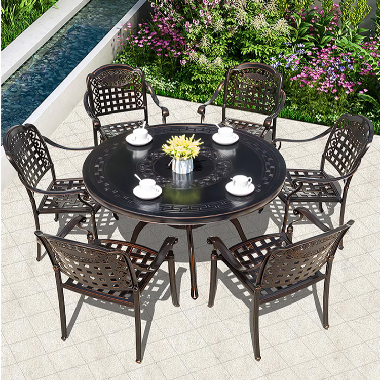 庭院简约欧式桌椅套件户外棋盘铝合金桌椅别墅防水外摆茶几阳台桌