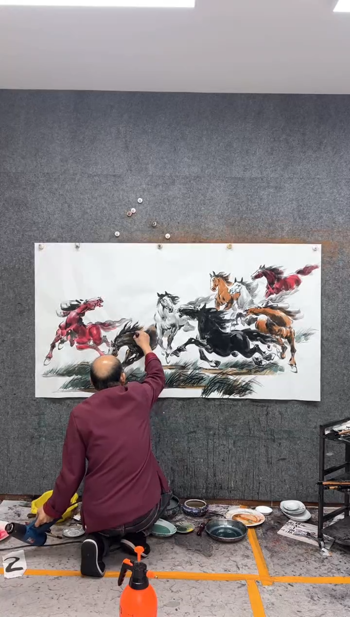 国画八骏雄风  带收藏证书