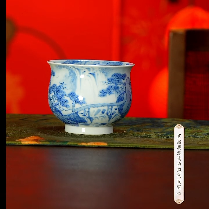 【小乔赏瓷】景德镇手工手绘混搭山水大炉式杯guyu297.