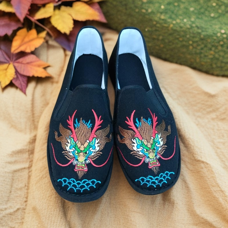 龙头【刺绣】国潮时尚千层底耐磨休闲男款老北京布鞋一脚蹬布鞋