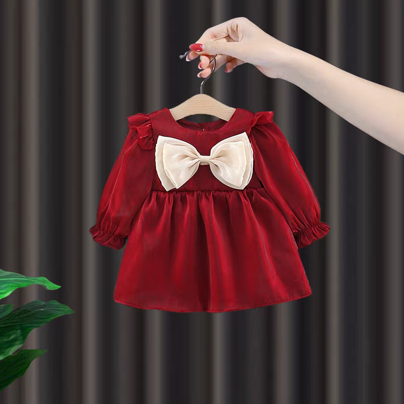 周岁女宝礼服秋季裙子婴儿公主裙春秋蝴蝶结长袖连衣裙25秋装外出