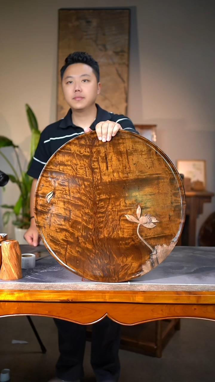 金丝楠324荷花云彩系列精品圆盘53cm